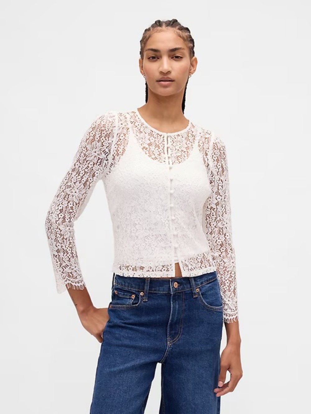 GAP NWT White Lace Button-Front Long-Sleeve Top small